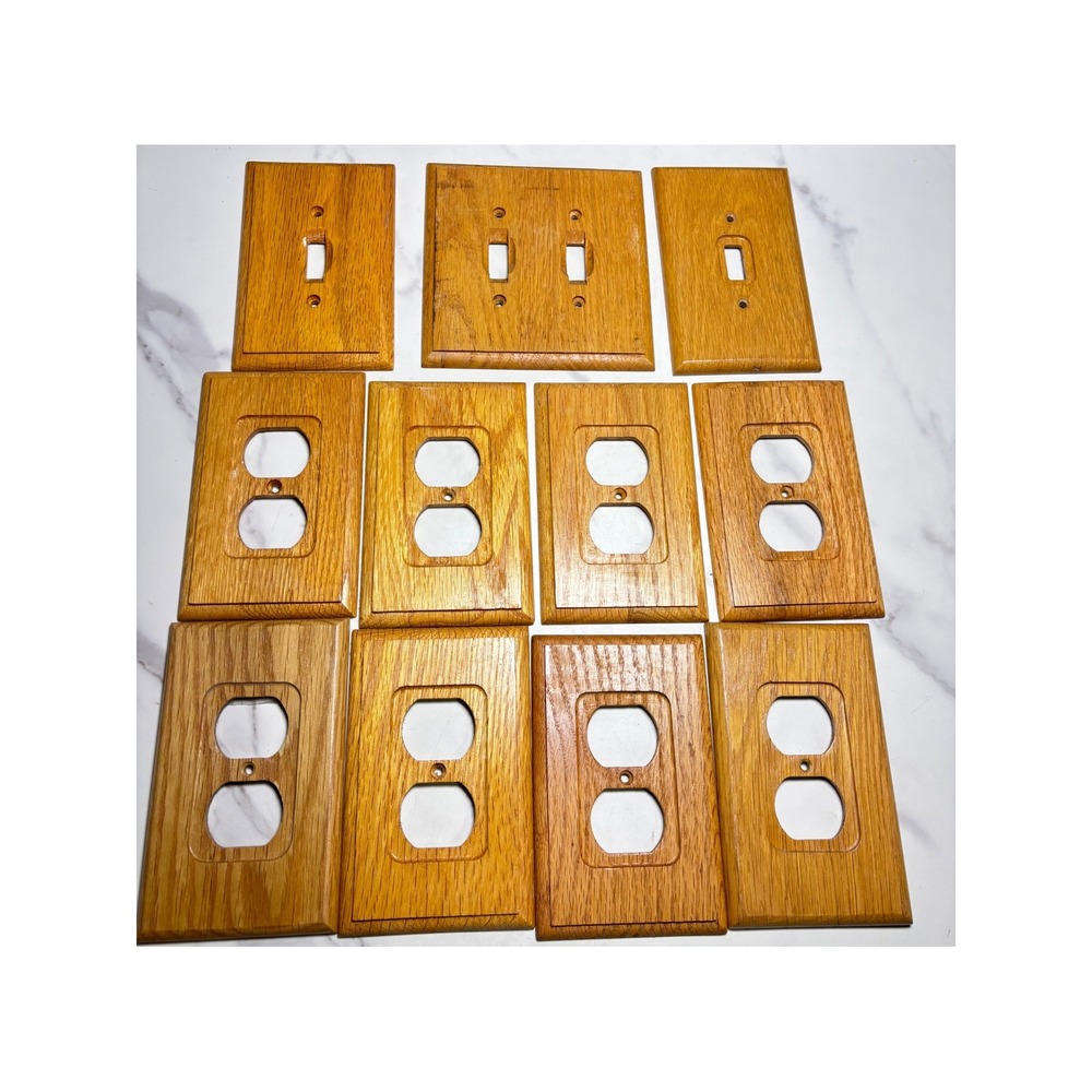 11pc Vintage Solid Oak Wood Wall Plate Covers Outlet Toggle Switch Honey Oak